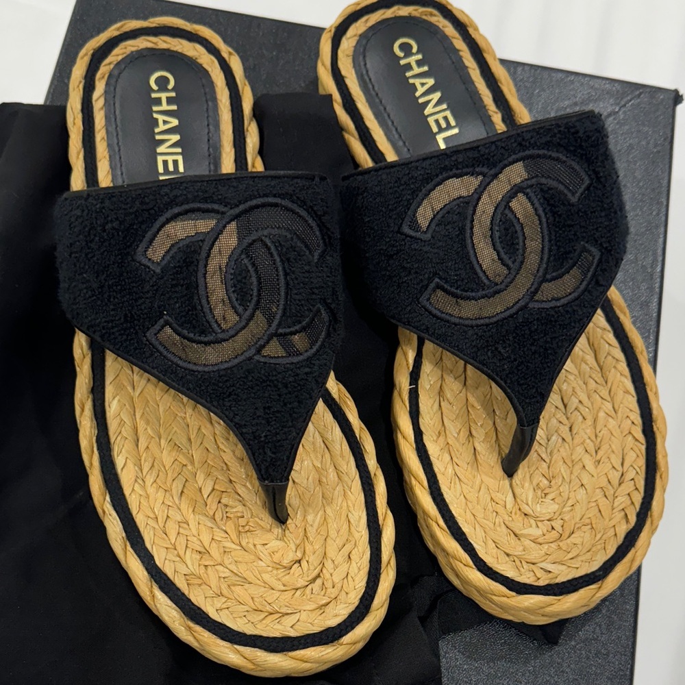 Chanel Black and Tan Sandals
